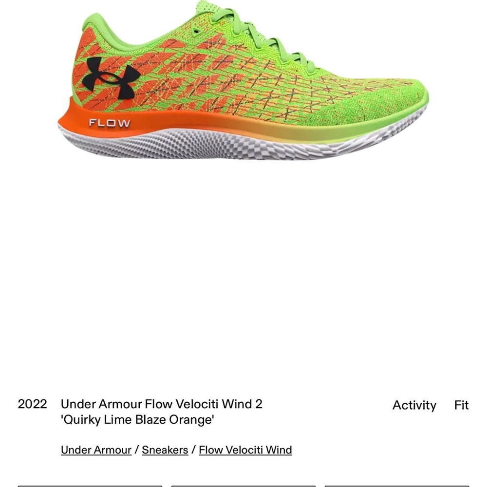 Under Armour Flow Velocity Wind Quirky Lime Blaze Orange Athletic Shoes size 12 - Picture 10 of 10
